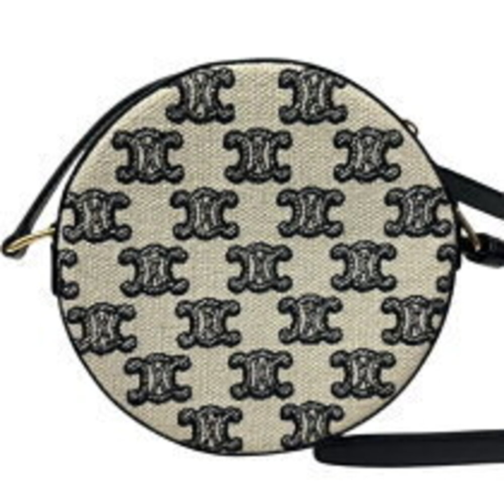 Celine Triomphe Round Purse Black Hardware Canvas Shoulder Bag